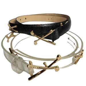 Vintage Golf Belts Women's Italian Leather Sz Small Black & Clear Gold‎ Hardware